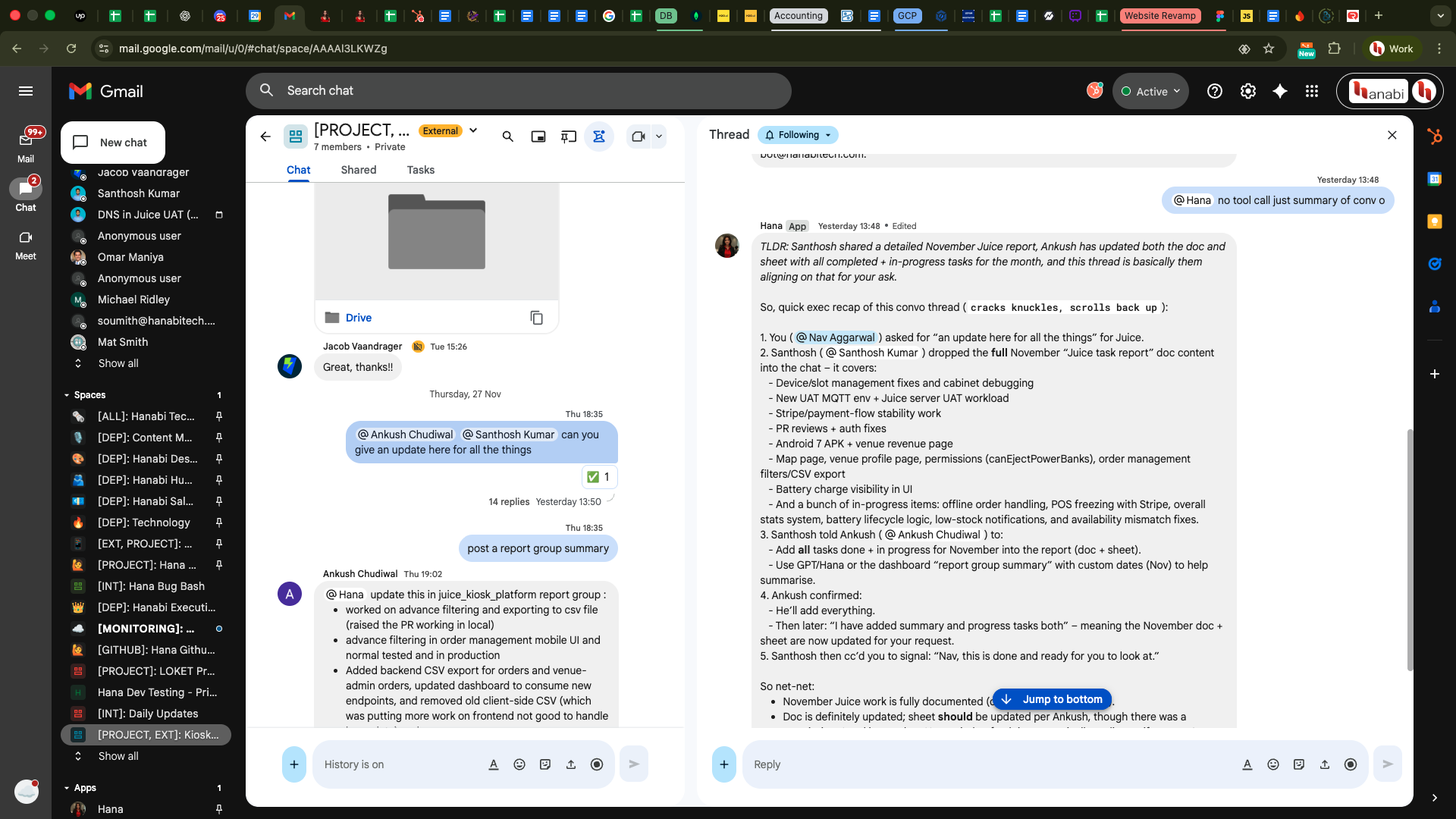 Monthly progress recap bullet list