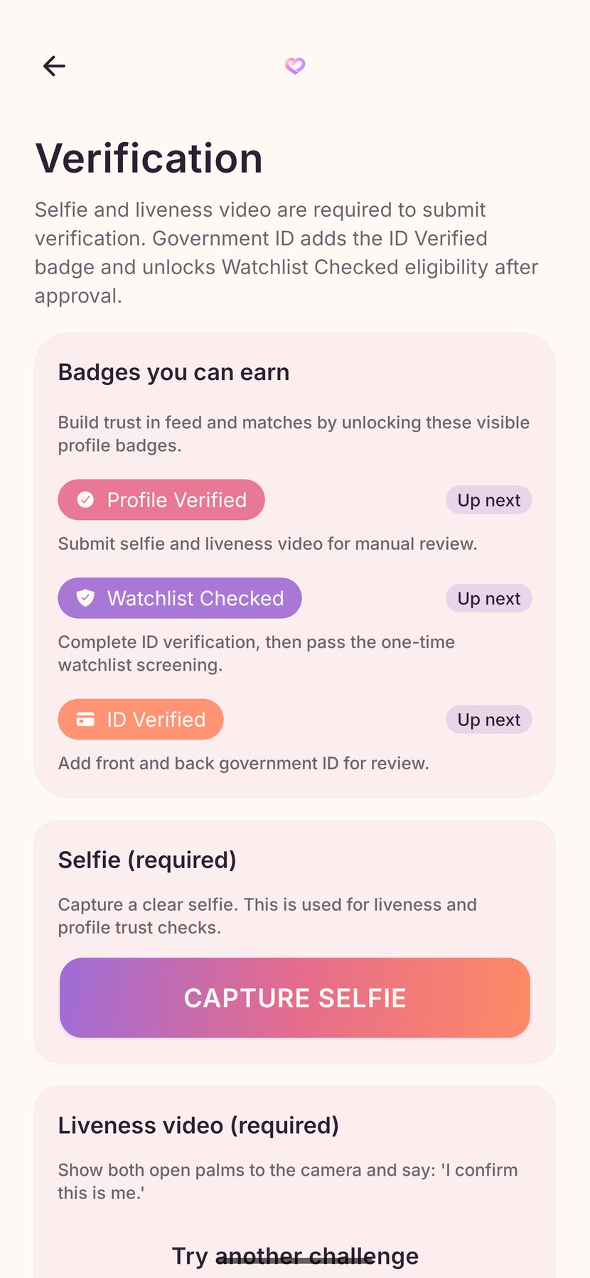 Claspa verification screen